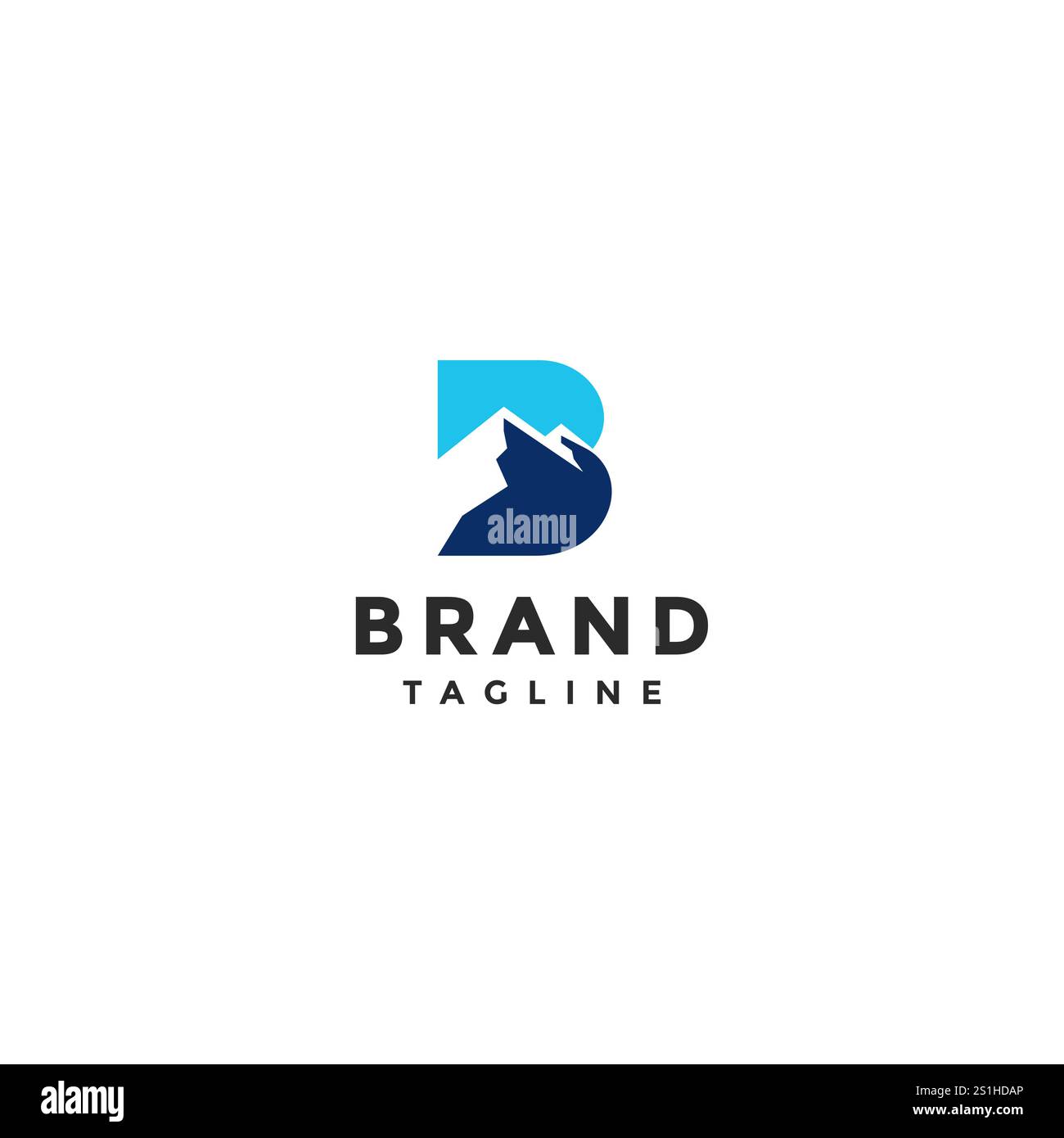 Lettera B con logo silhouette Montagne. Silhouette delle montagne all'interno del logo Letter B. Illustrazione Vettoriale