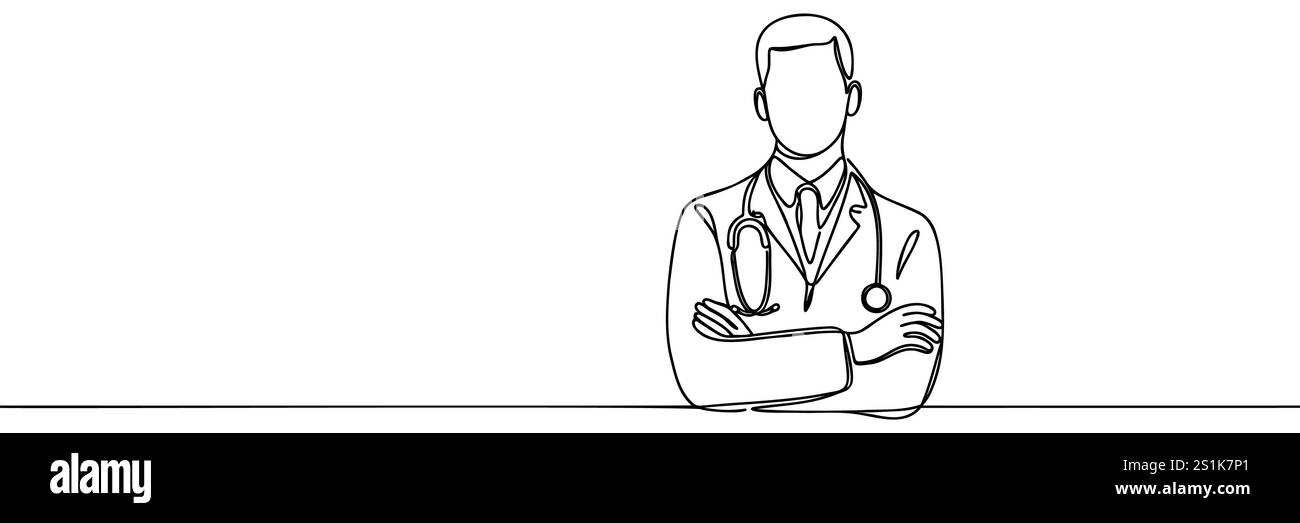 Medico maschile. Guida in una fila. Medico in tuta protettiva. Illustrazione Vettoriale