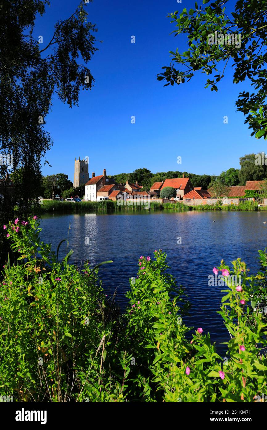 Vista sul laghetto delle anatre del villaggio di Great Massingham, North Norfolk, Inghilterra, Regno Unito Foto Stock