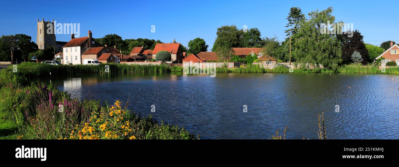 Vista sul laghetto delle anatre del villaggio di Great Massingham, North Norfolk, Inghilterra, Regno Unito Foto Stock