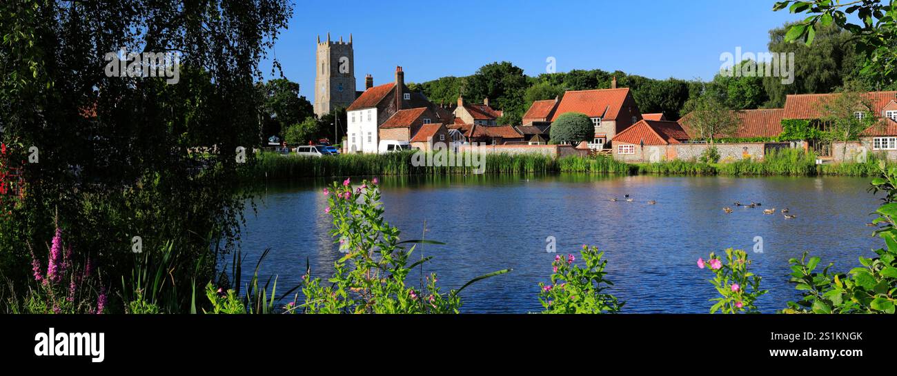 Vista sul laghetto delle anatre del villaggio di Great Massingham, North Norfolk, Inghilterra, Regno Unito Foto Stock
