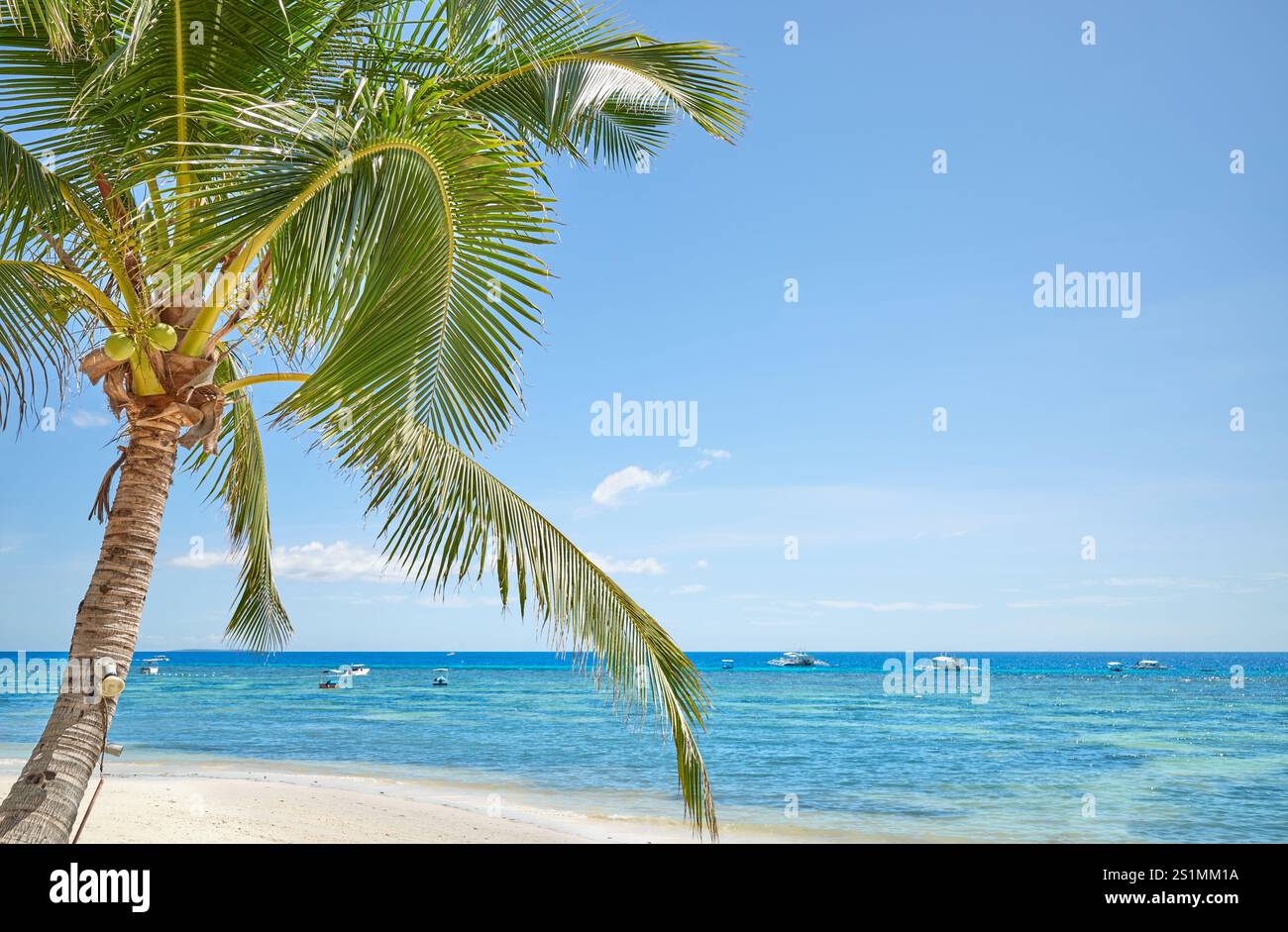 Spiaggia di Alona con palma da cocco sull'isola di Bohol Panglao, Filippine. Foto Stock