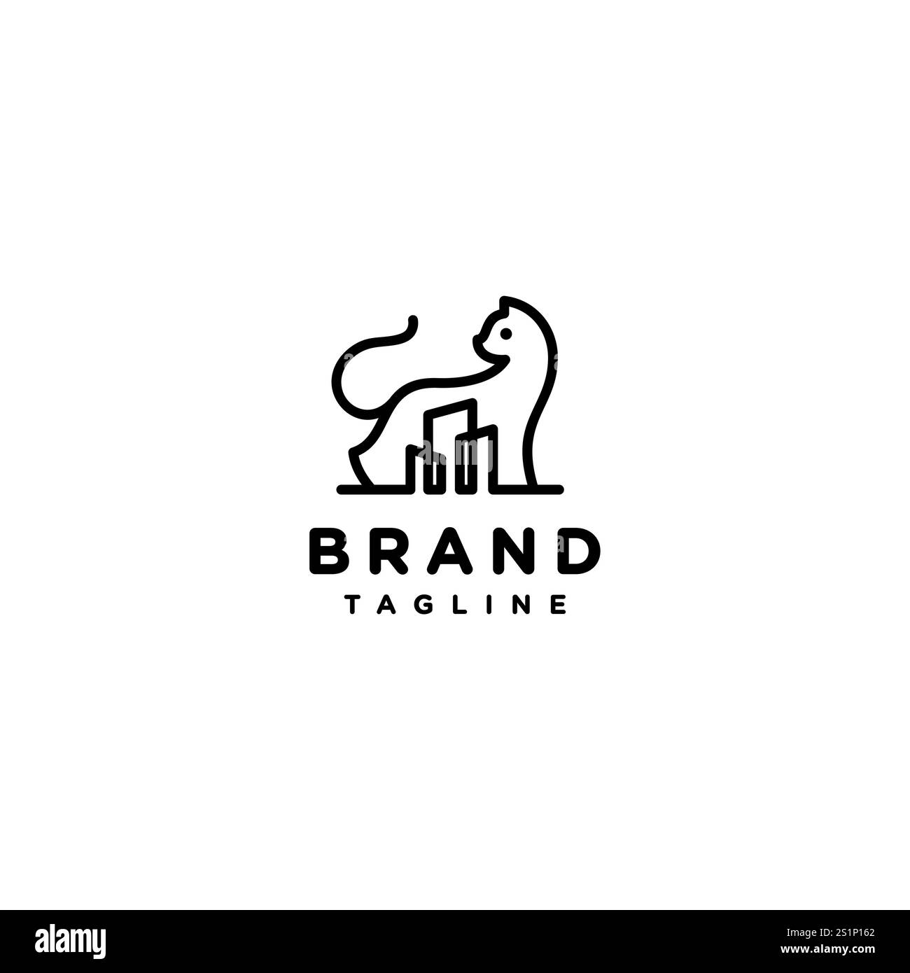 Design con logo Cat City silhouette Line. Linee di costruzione all'interno del logo Cat silhouette. Illustrazione Vettoriale