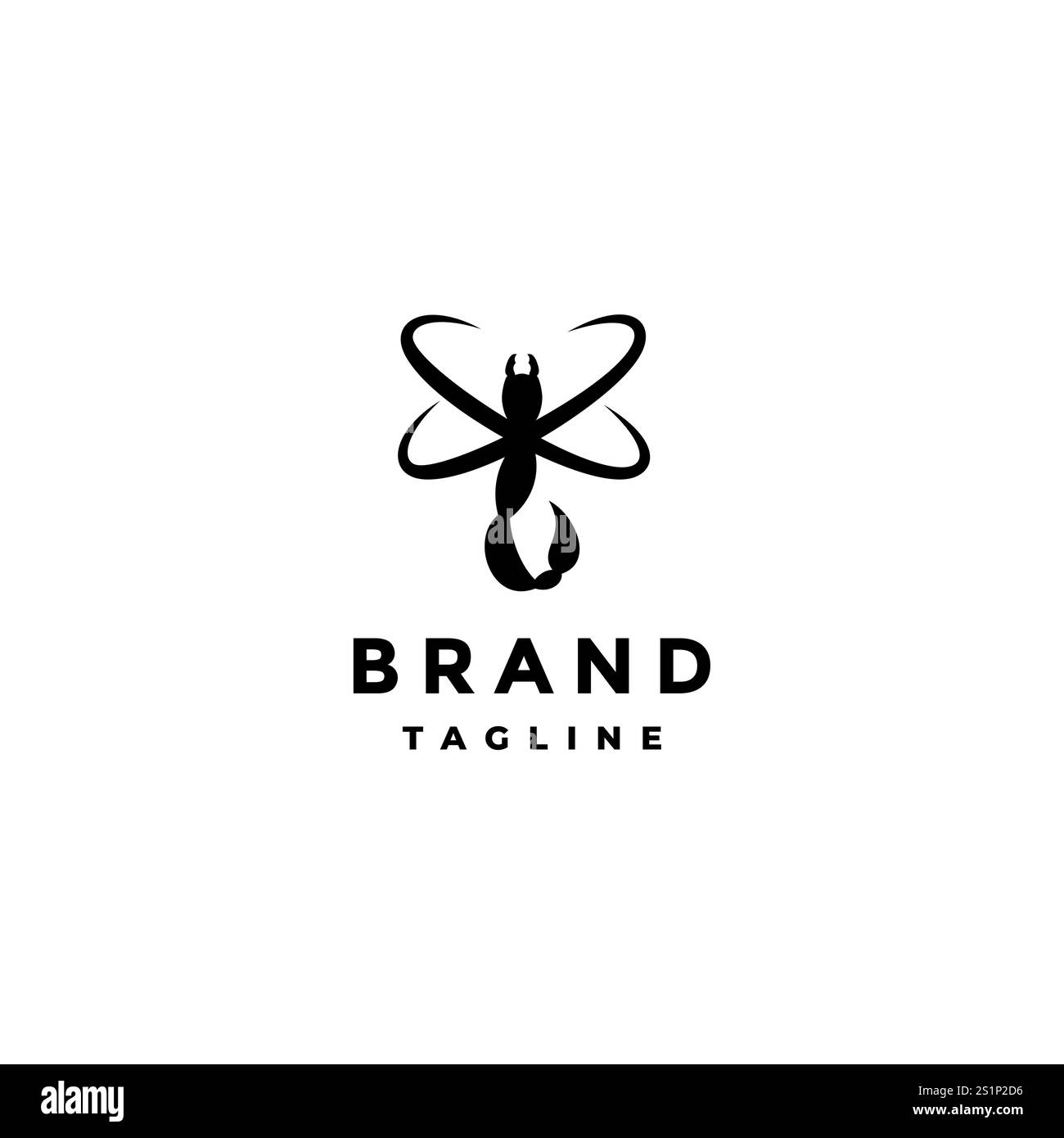 Design con logo semplice ibrido per insetti. Testa ANT e coda di Scorpione in un unico logo. Illustrazione Vettoriale