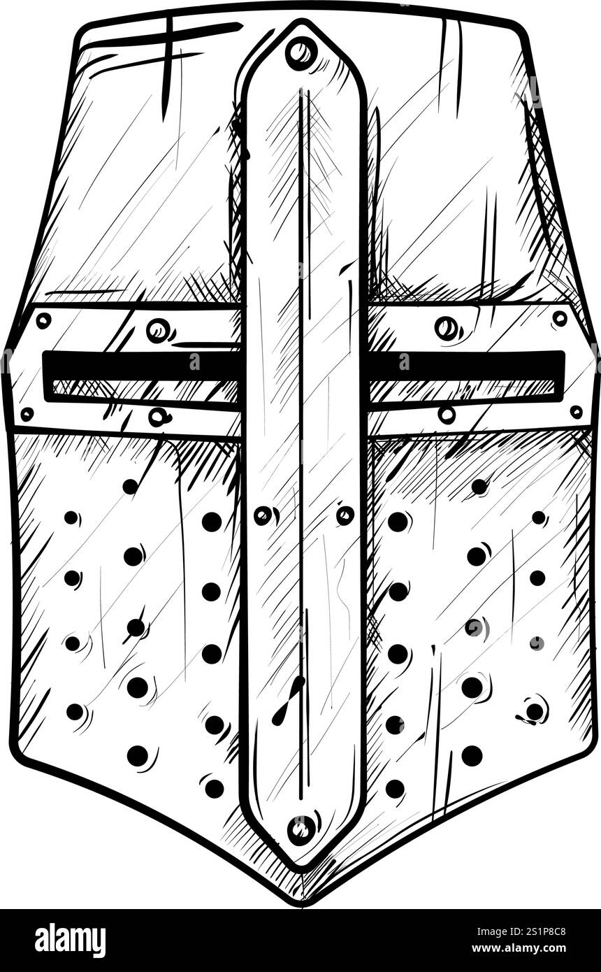 grande casco medievale - emblema, disegnato a mano Illustrazione Vettoriale