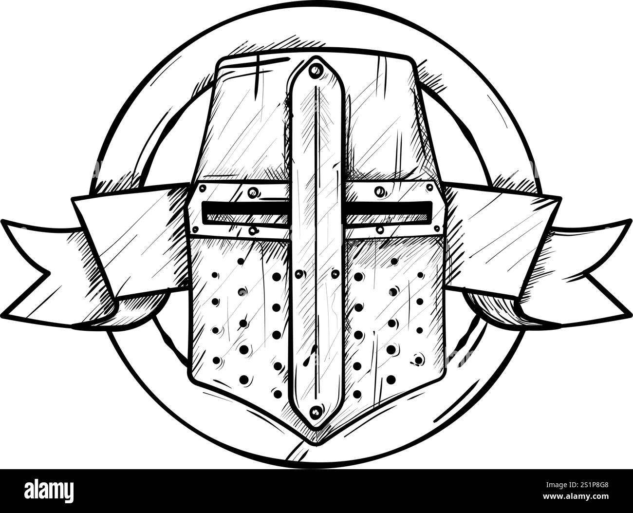 grande casco medievale - emblema, disegnato a mano Illustrazione Vettoriale
