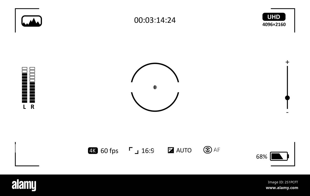 Sovrapposizione della schermata di registrazione della telecamera. Time code e indicatore di registrazione mirino Foto Stock