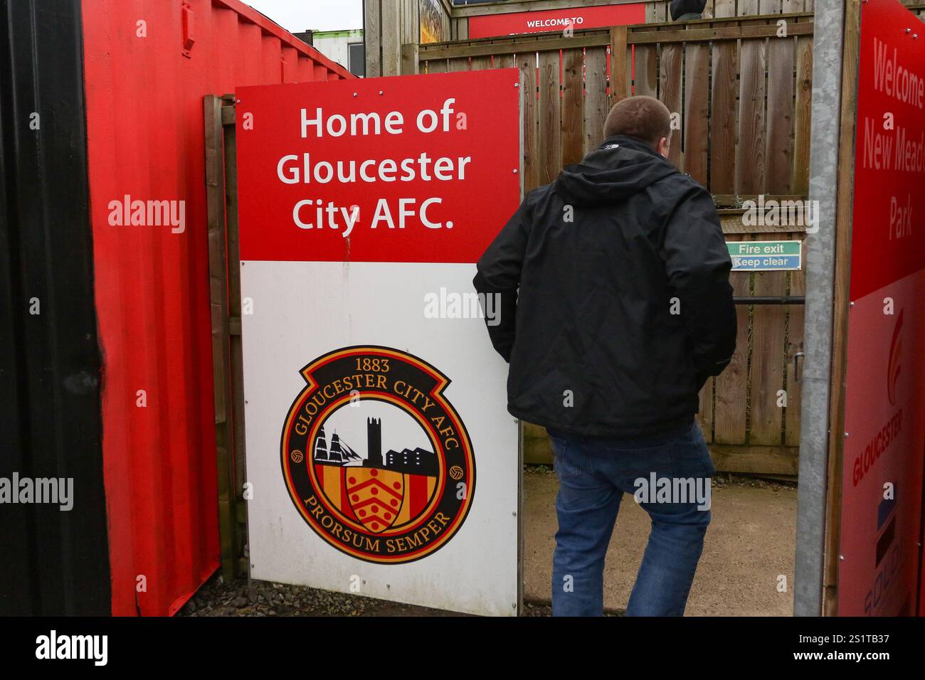 Gloucester, Regno Unito, 4 gennaio 2025. Vista dell'ingresso dello stadio durante la partita della Southern League Premier Division South tra Gloucester City e Taunton Town FC. (Crediti: Gustavo Pantano/Alamy Live News) Foto Stock