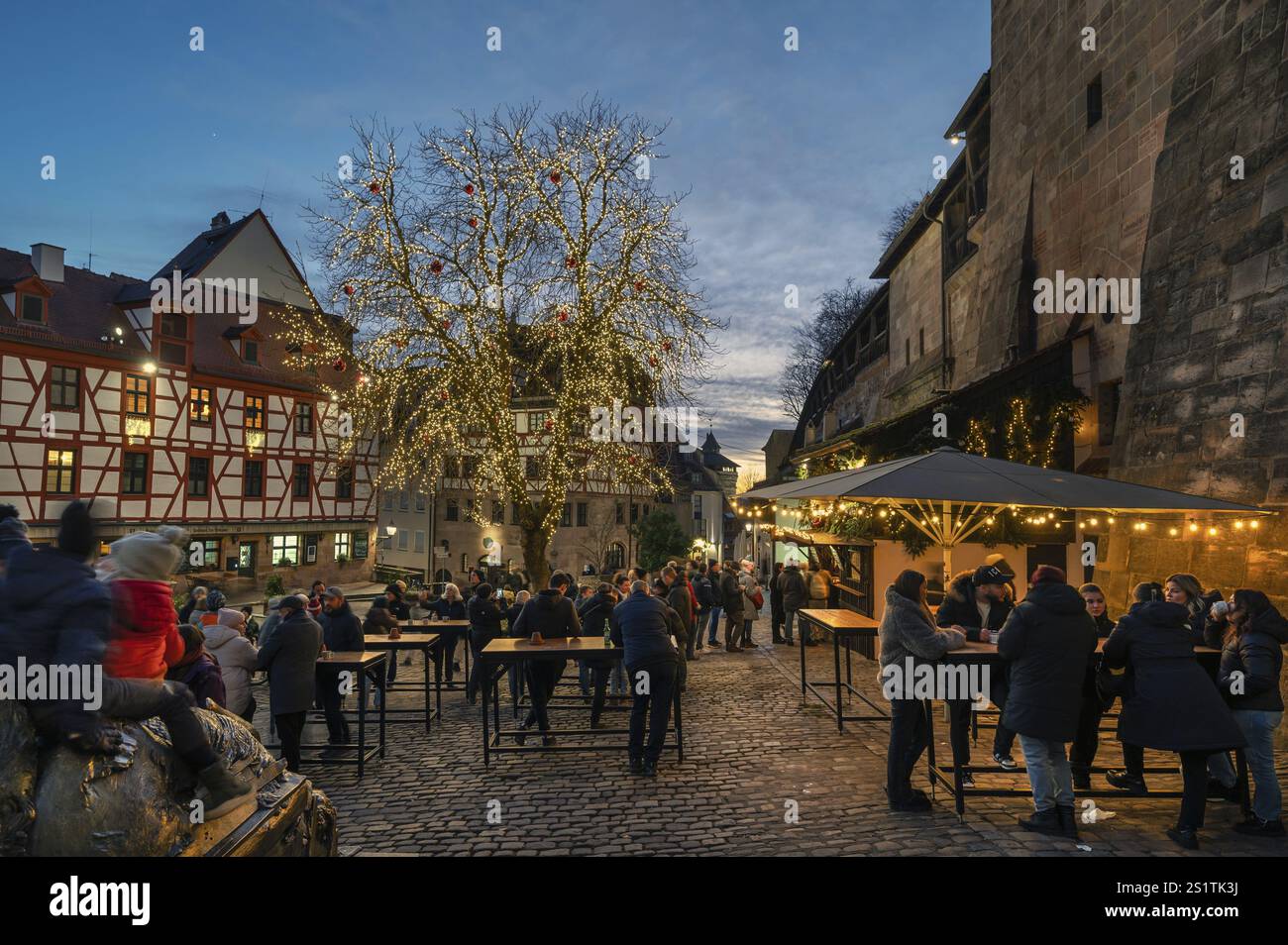 Atmosfera natalizia a Tiergaertnertorplatz, Norimberga, Franconia media, Baviera, Germania, Europa Foto Stock