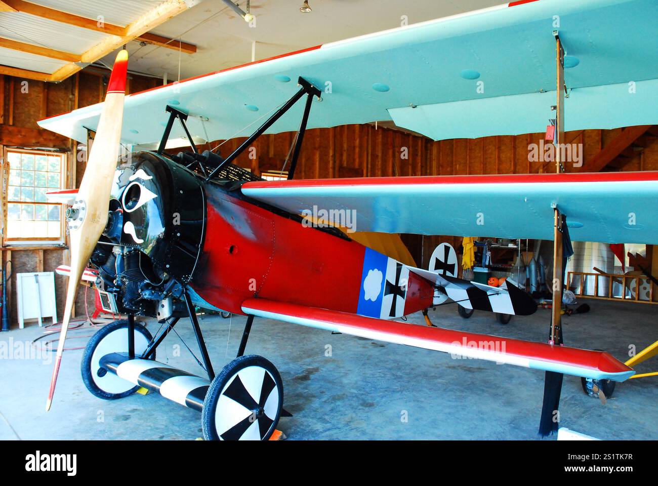 Un raro aereo triplo alato è in mostra in uno storico museo dell'aviazione a Rhinebeck, New York Foto Stock
