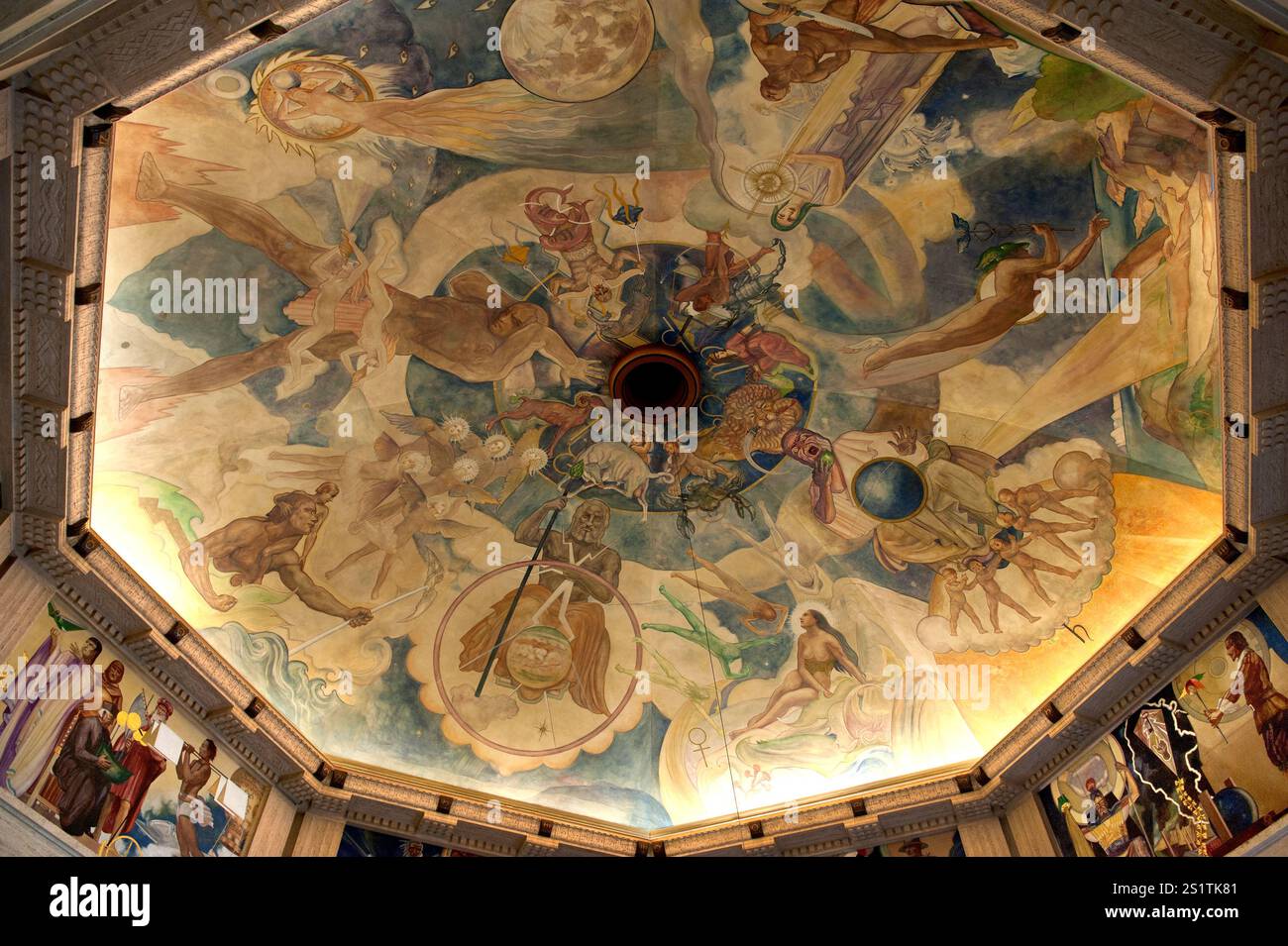 Art Déco, murale, pendolo, ingresso, Griffith Park, Osservatorio, Los Angeles, California, Stati Uniti Foto Stock