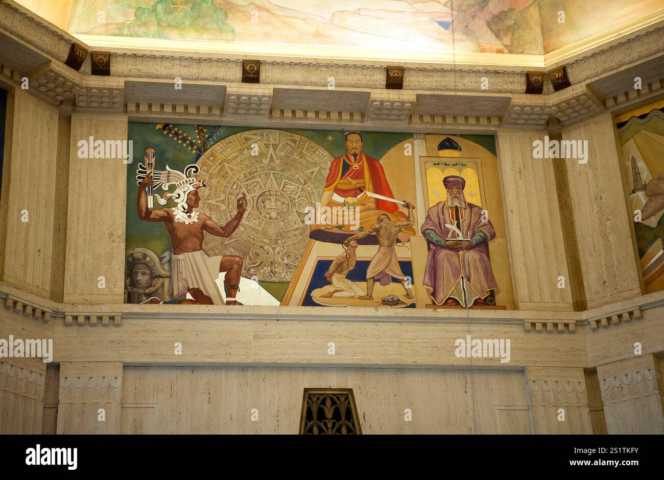 Art Deco, murale, Hugo Ballin, 1934, pendolo, ingresso, Griffith Park, Osservatorio, Los Angeles, California, STATI UNITI Foto Stock