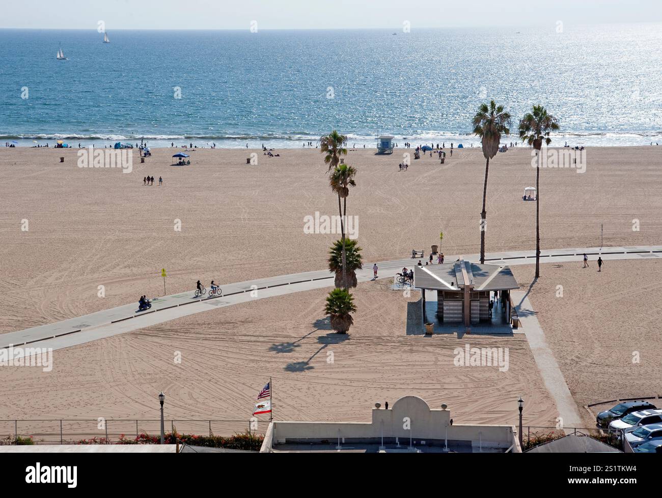Santa Monica, spiaggia, vista, pista ciclabile, gente, Los Angeles, California, Stati Uniti Foto Stock