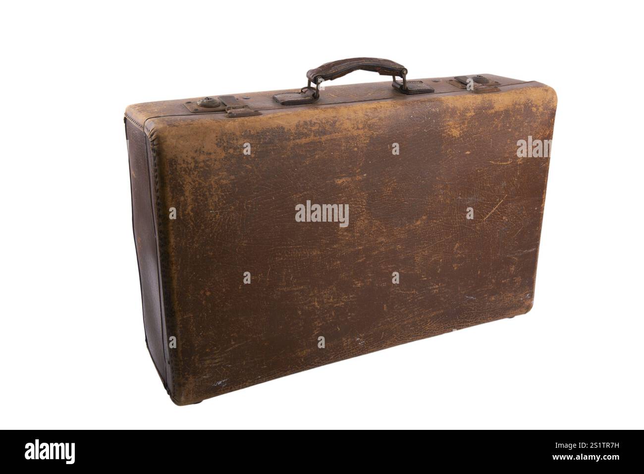 Vecchia valigia vintage isolata su sfondo bianco Foto Stock