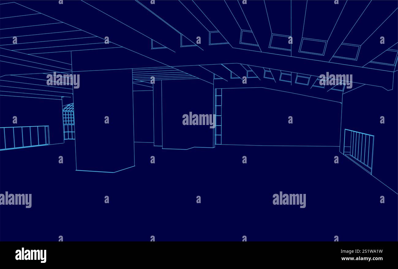 Contorno di un grande hangar vuoto. Illustrazione vettoriale Illustrazione Vettoriale
