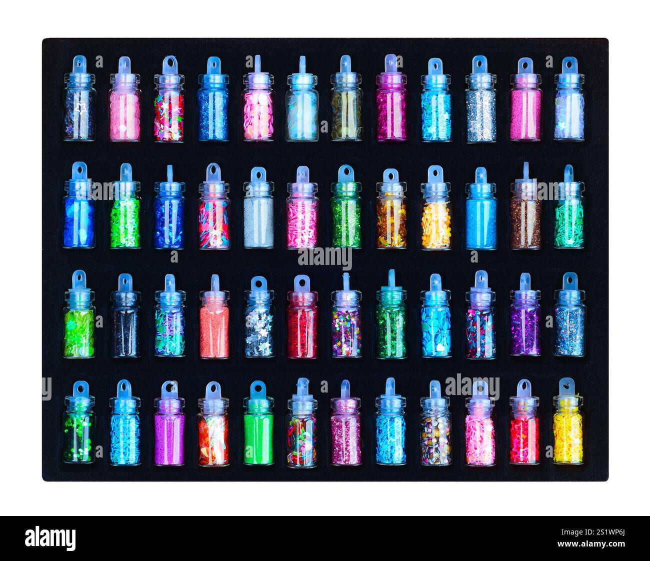 set completo di brillantini colorati assortiti per l'artigianato Foto Stock