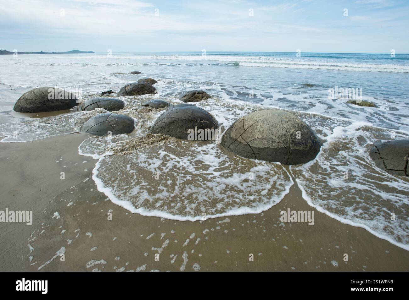 Moeraki Boulders, Koehoe Beach, Otago Coast, South Island nuova Zelanda Foto Stock
