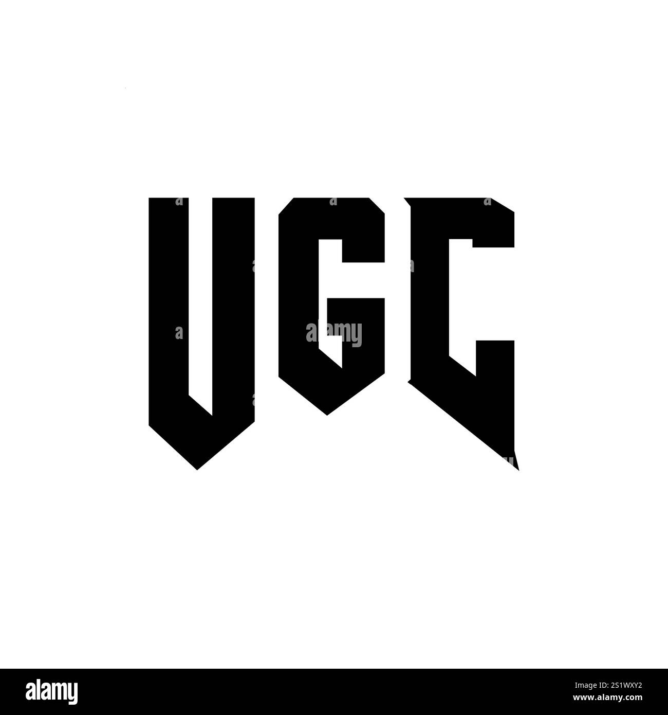Design del logo UGC Letter per l'azienda tecnologica. Combinazione di colori bianco e nero con logo UGC. Logo UGC, vettore UGC, design UGC, icona UGC, alph UGC Illustrazione Vettoriale