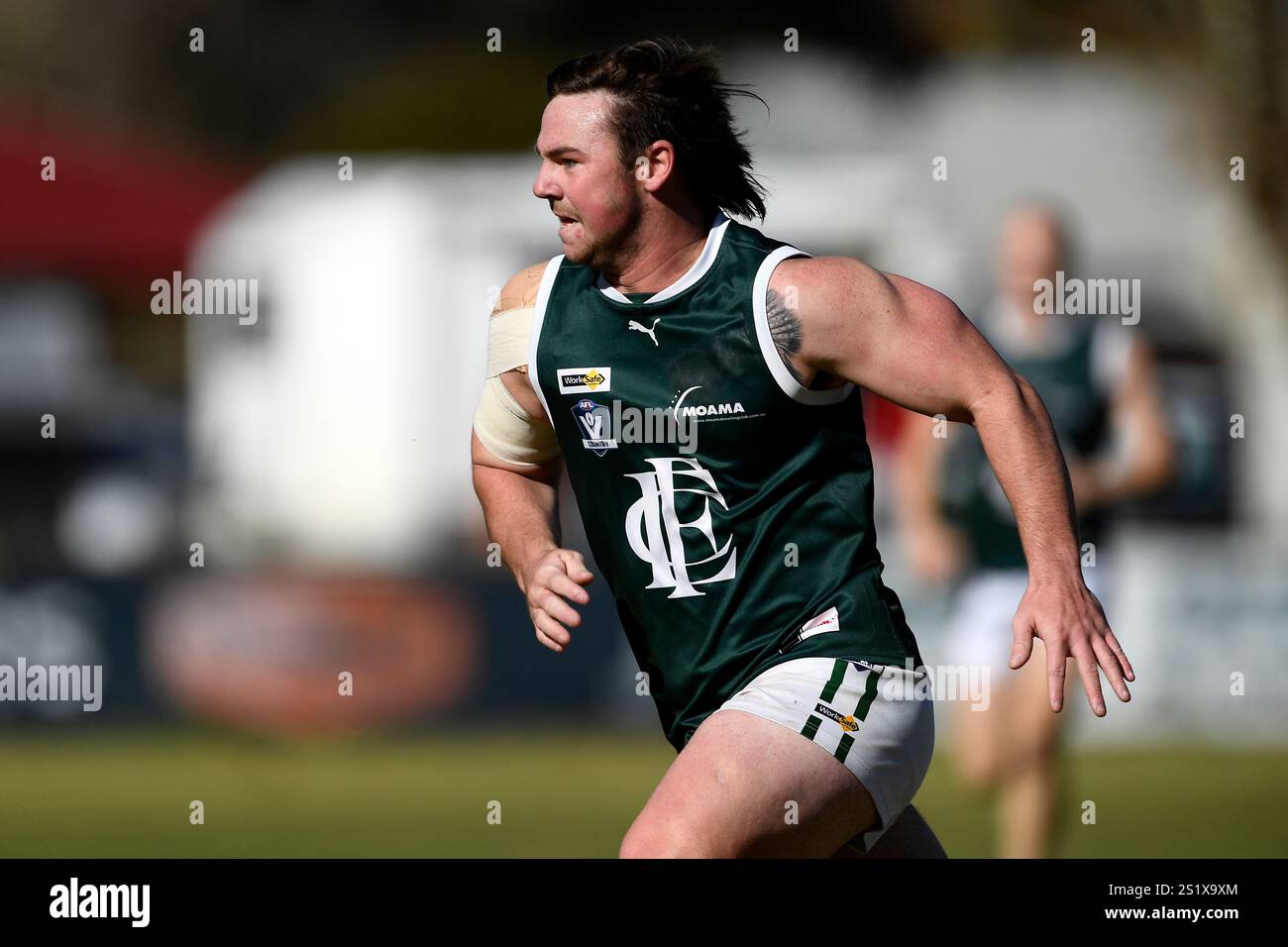 BENALLA, AUSTRALIA 1 giugno 2024. Australian Rules Football, Goulburn Valley Football League round 8. I Benalla Saints affrontano i bombardieri Echuca Foto Stock