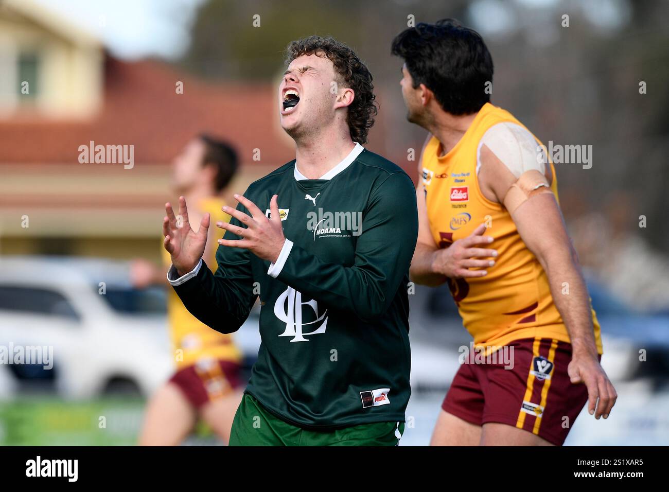 ECHUCA, AUSTRALIA 15 giugno 2024. Australian Rules Football, Goulburn Valley Football League Round 10. Gli Echuca Bombers affrontano gli Shepparton Bears Foto Stock