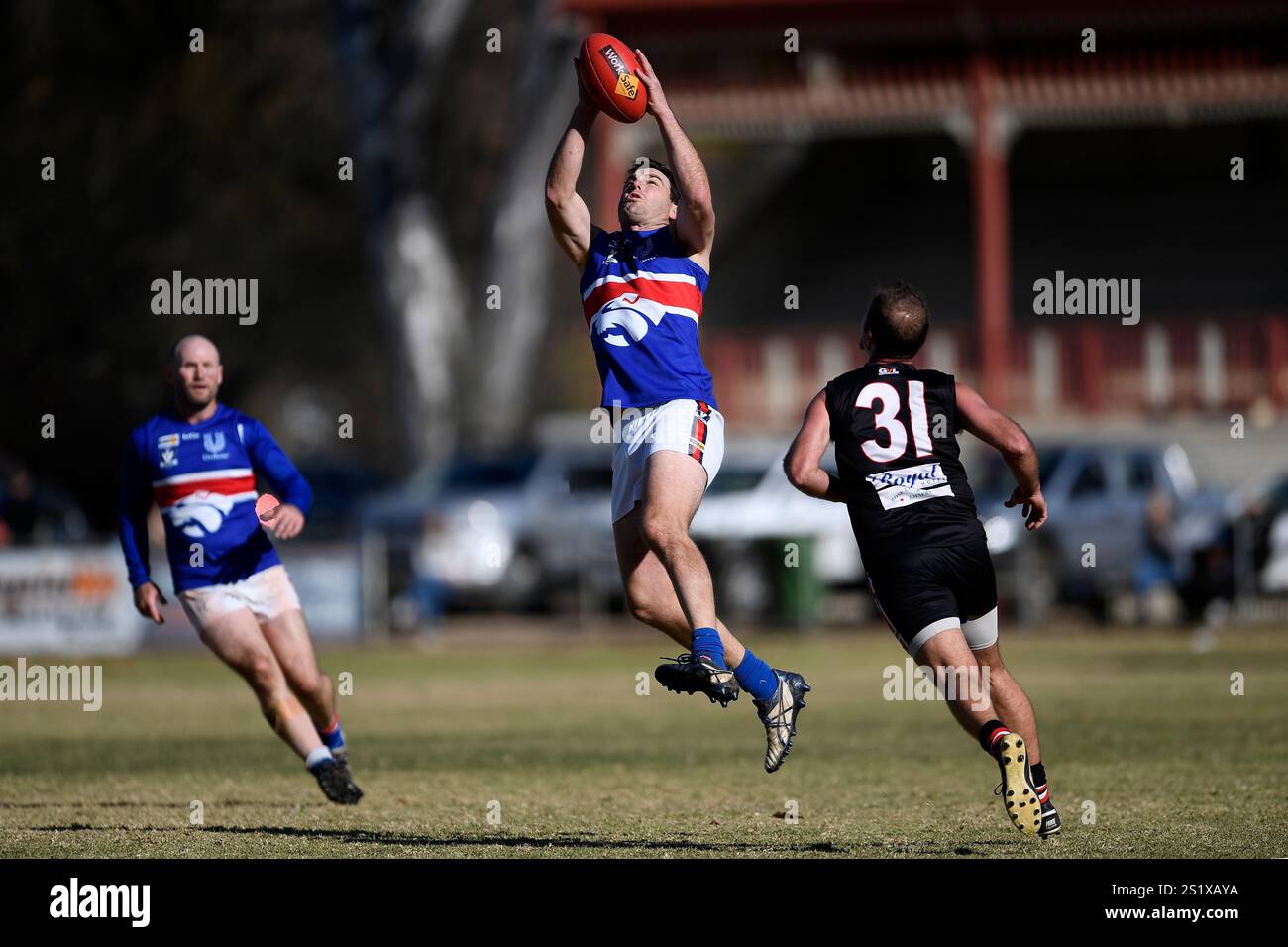 BENALLA, AUSTRALIA 22 giugno 2024. Australian Rules Football, Goulburn Valley Football League Round 11. I Benalla Saints affrontano i Tatura Bulldogs Foto Stock