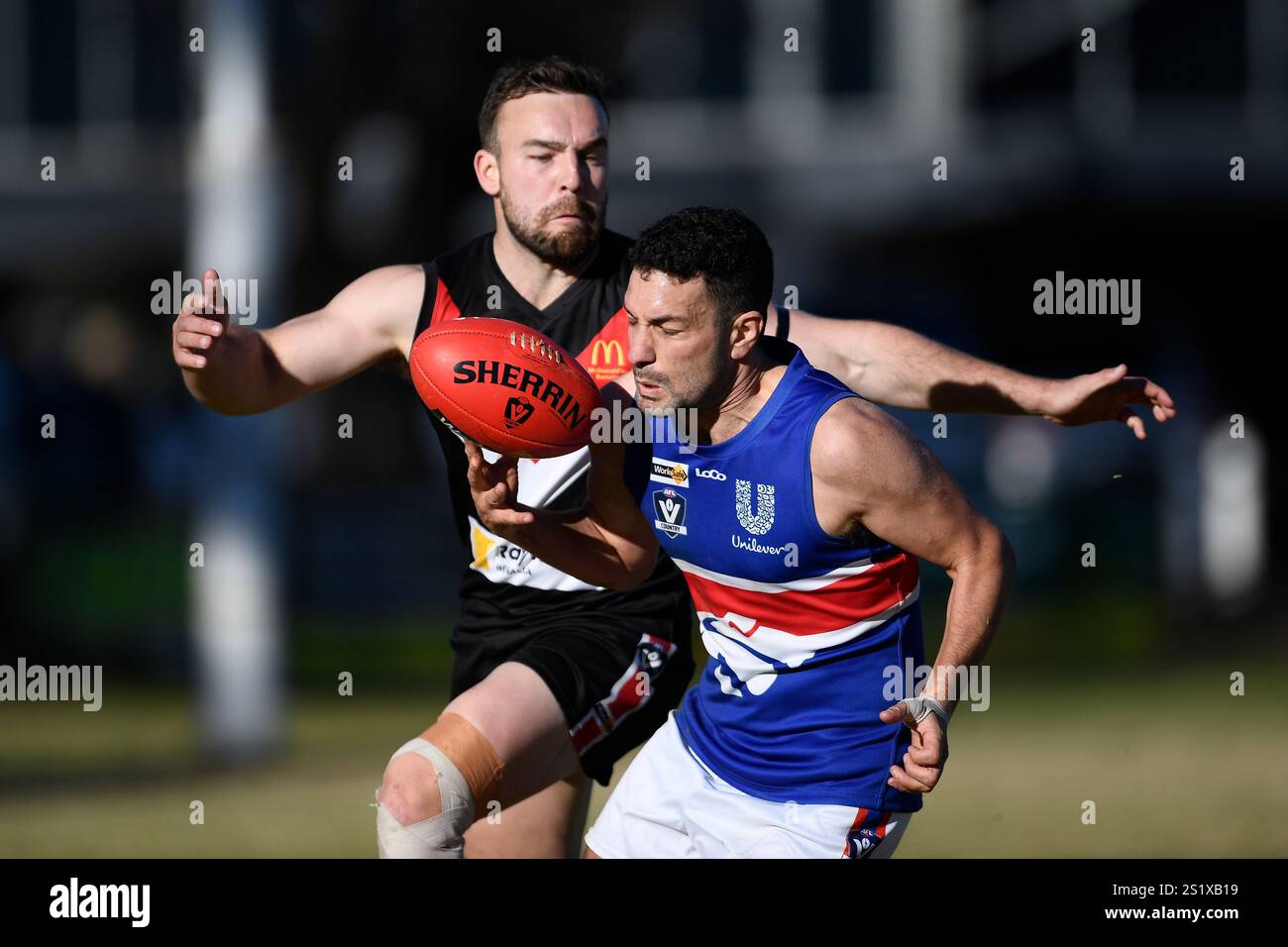 BENALLA, AUSTRALIA 22 giugno 2024. Australian Rules Football, Goulburn Valley Football League Round 11. I Benalla Saints affrontano i Tatura Bulldogs Foto Stock