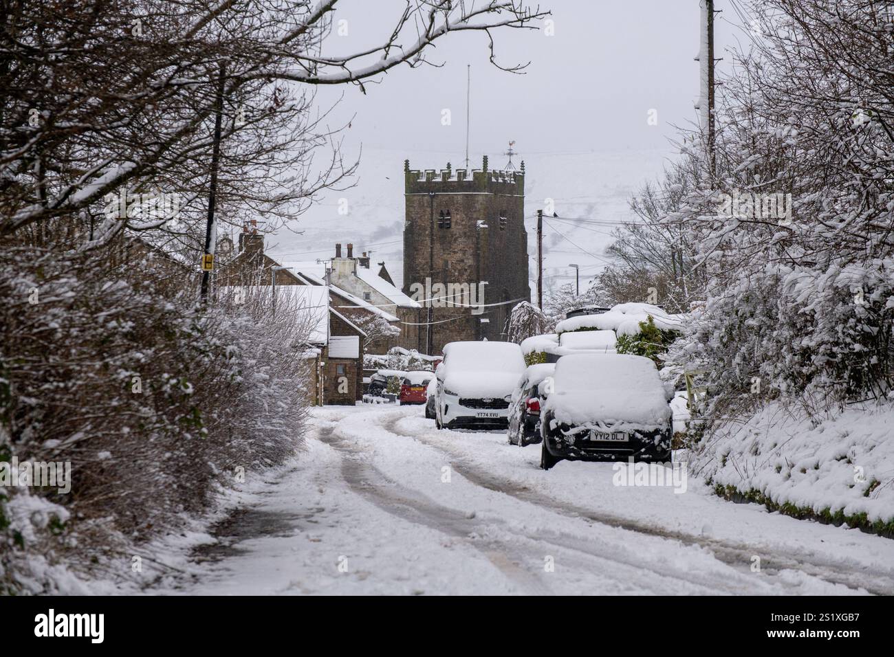 Chipping, Preston, Lancashire, Regno Unito. 5 gennaio 2025. Scene di neve da Chipping, vicino Preston, Lancashire, Regno Unito. Crediti: John Eveson/Alamy Live News Foto Stock