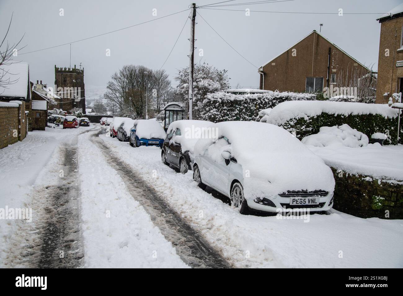 Chipping, Preston, Lancashire, Regno Unito. 5 gennaio 2025. Scene di neve da Chipping, vicino Preston, Lancashire, Regno Unito. Crediti: John Eveson/Alamy Live News Foto Stock