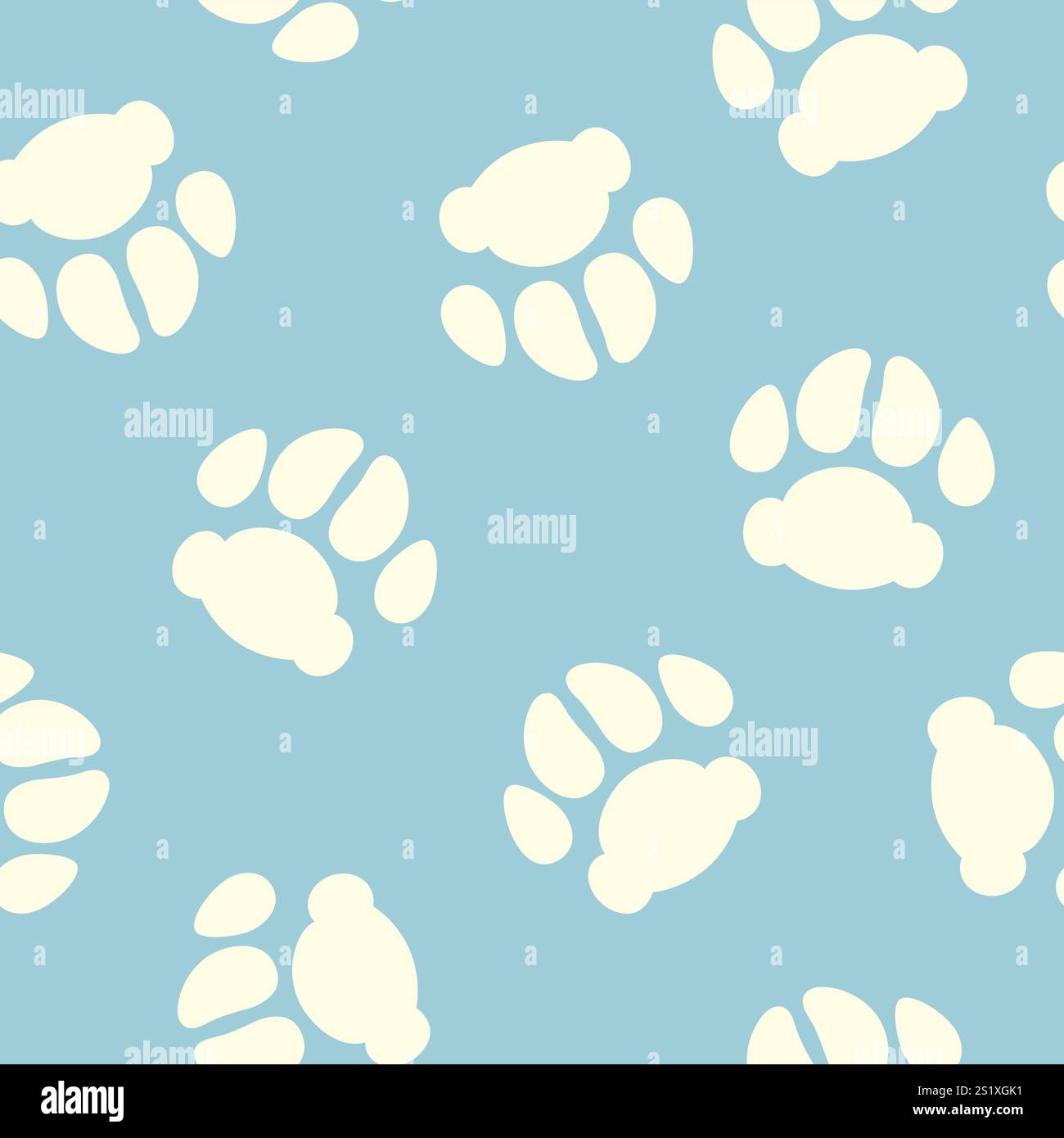 Le zampe di cane hanno un motivo senza cuciture. Tracce bianche per animali domestici su sfondo azzurro. Design carino. Illustrazione Vettoriale