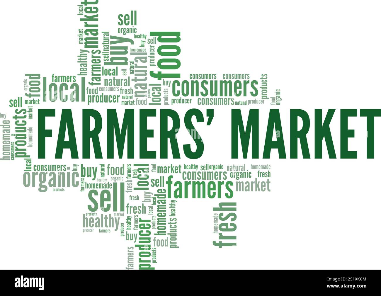 Progettazione concettuale cloud per la parola di mercato degli agricoltori isolata su sfondo bianco. Illustrazione Vettoriale