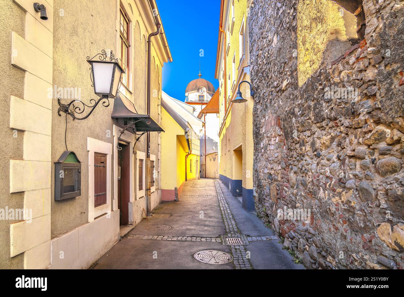 Città di Leoben colorata vista storica sulla strada, stato della Stiria dell'Austria Foto Stock