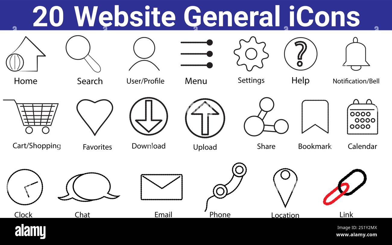 set di 20 icone generali del sito web Illustrazione Vettoriale