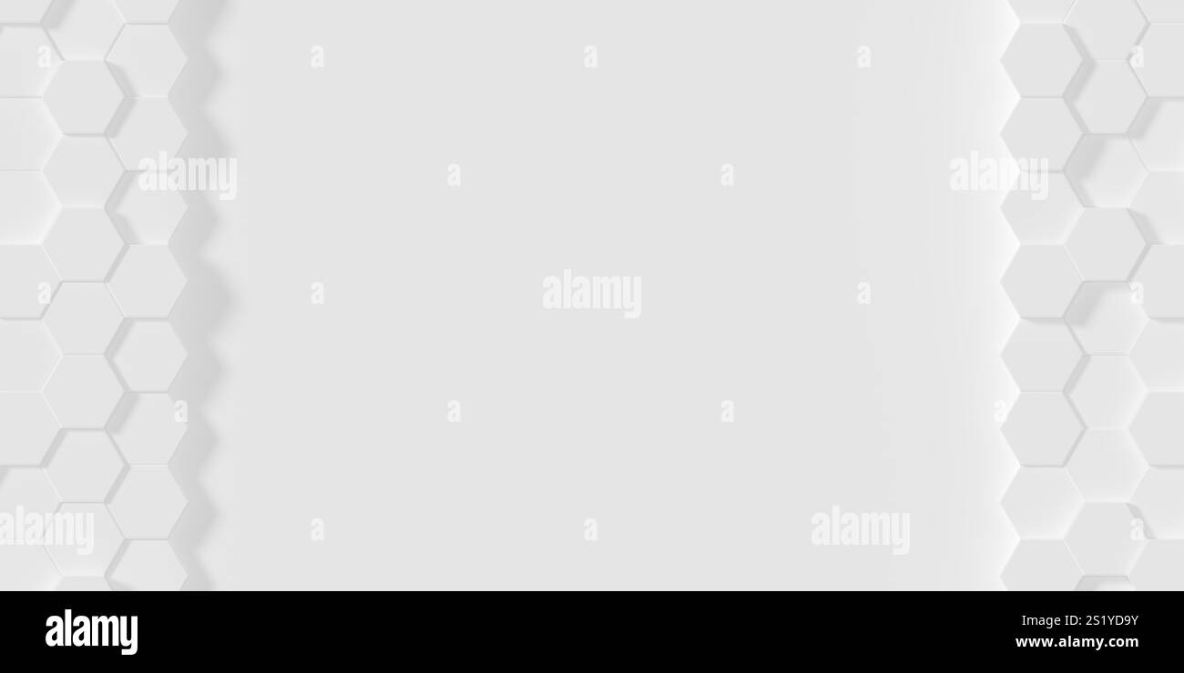 Moderno minimale bianco con scostamento casuale smussato esagono a nido d'ape motivo geometrico sfondo piatto vista dall'alto, illustrazione 3D. Foto Stock
