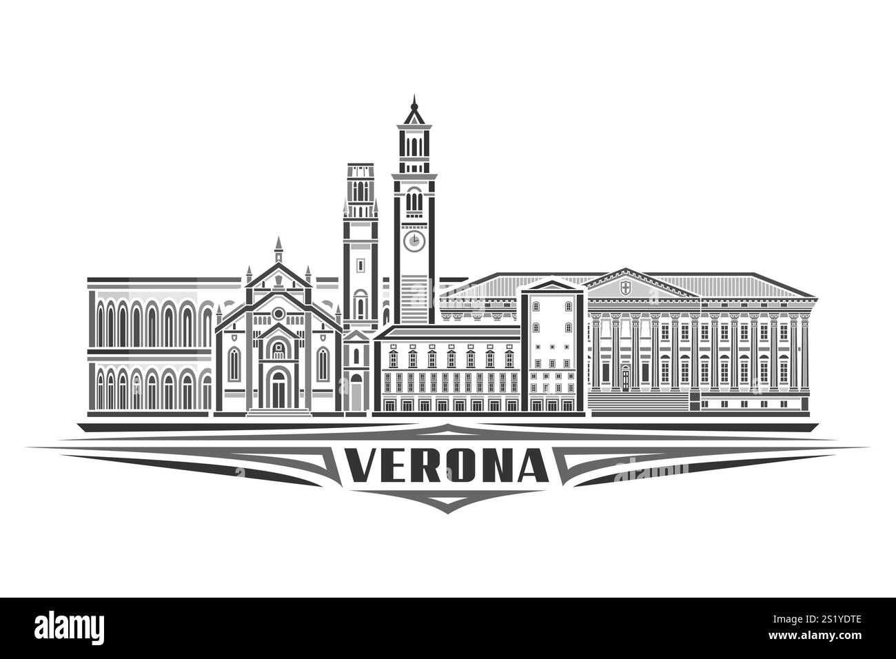 Illustrazione vettoriale di Verona, scheda orizzontale monocromatica con design lineare paesaggio urbano di verona, concetto storico di arte in linea urbana con lett decorativa Illustrazione Vettoriale Illustrazione vettoriale di Verona, scheda orizzontale monocromatica con design lineare paesaggio urbano di verona, concetto storico di arte in linea urbana con lett decorativa Illustrazione Vettoriale