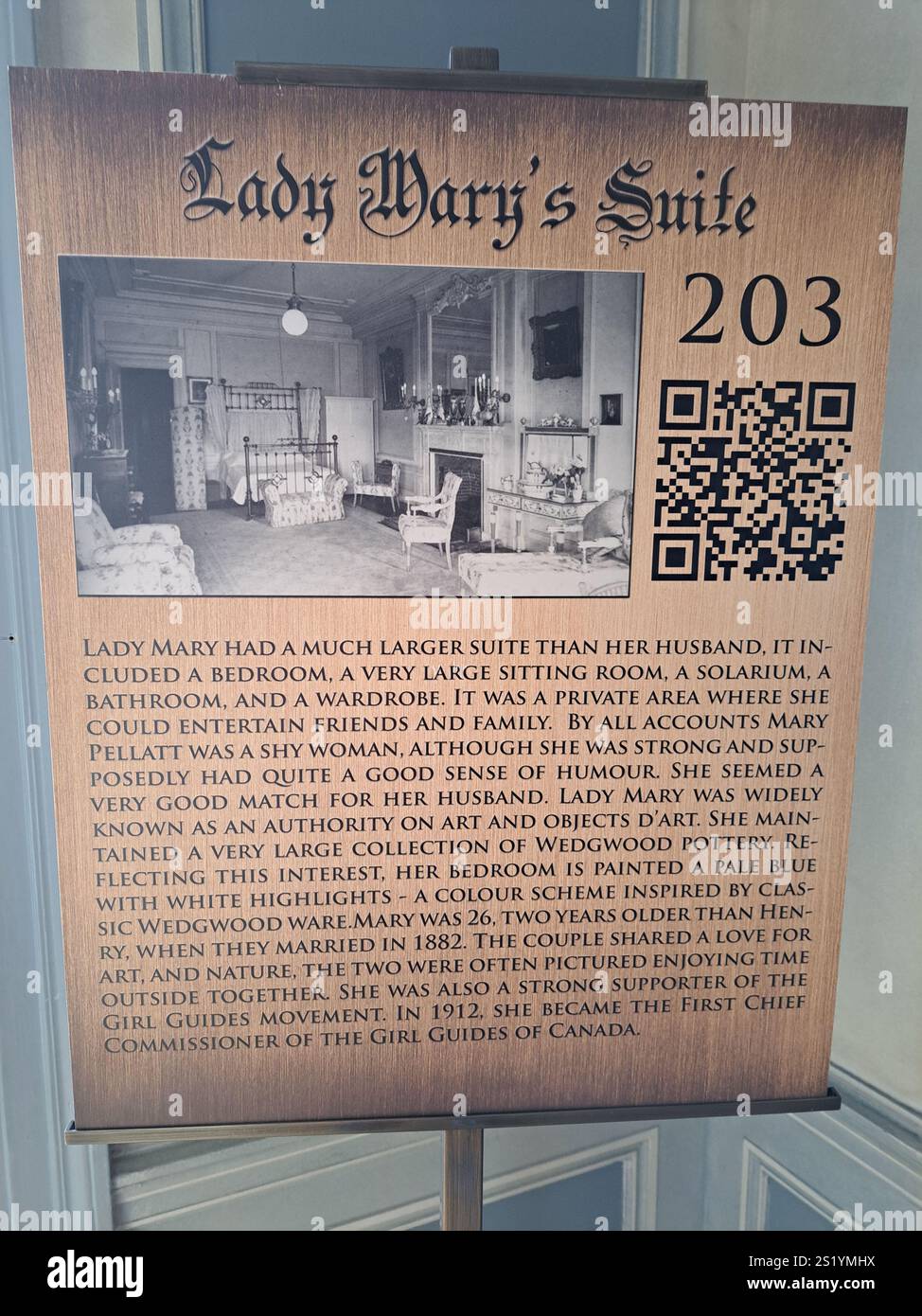 Insegna della suite di Lady Mary all'interno di Casa Loma sulla Austin Terrace a Toronto, Ontario, Canada Foto Stock