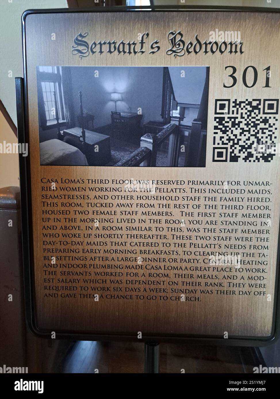 Insegna della camera da letto dei servitori all'interno di Casa Loma sulla terrazza di Austin a Toronto, Ontario, Canada Foto Stock