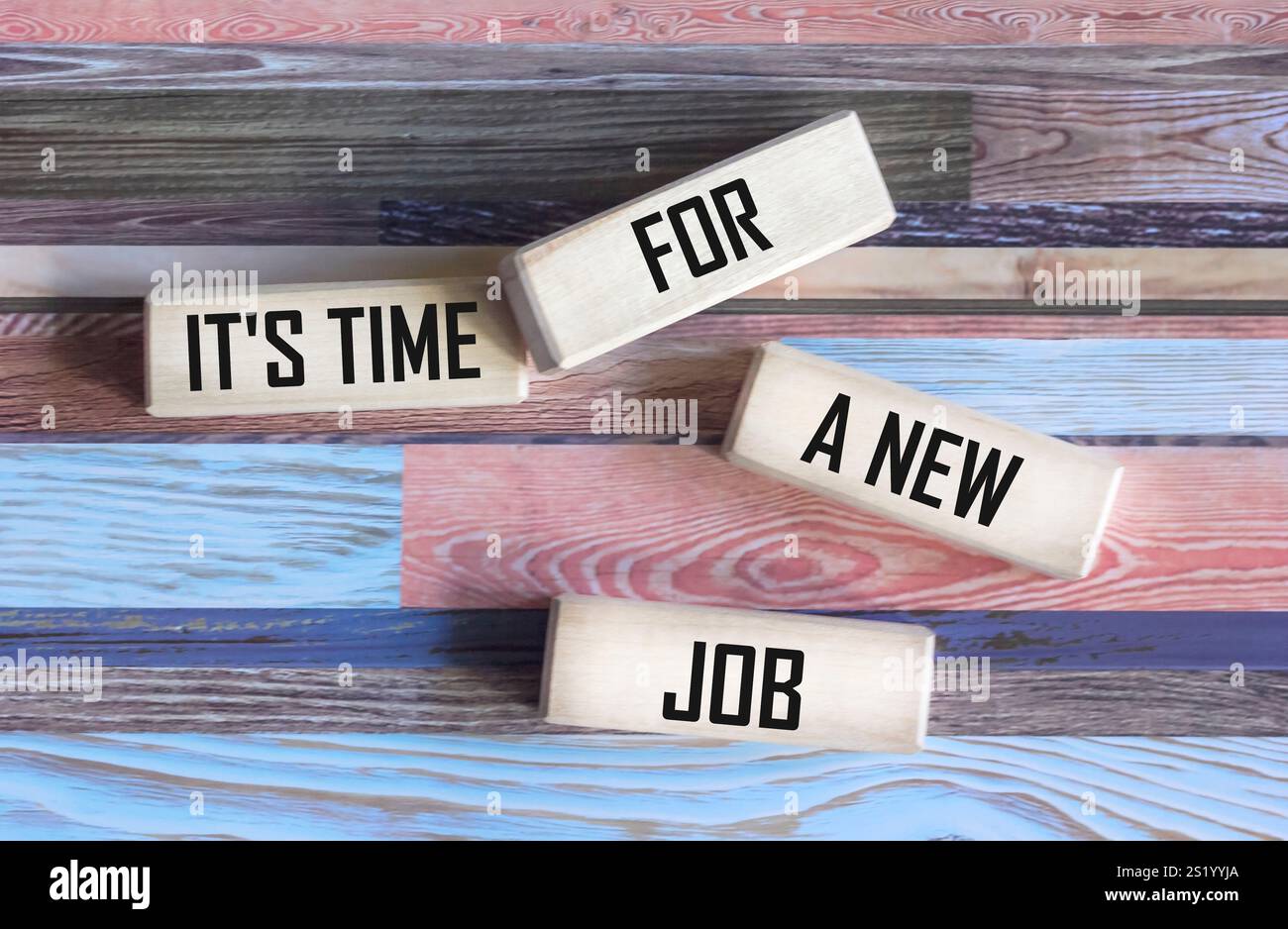 E' ora di un nuovo lavoro, un testo in blocco di legno Foto Stock
