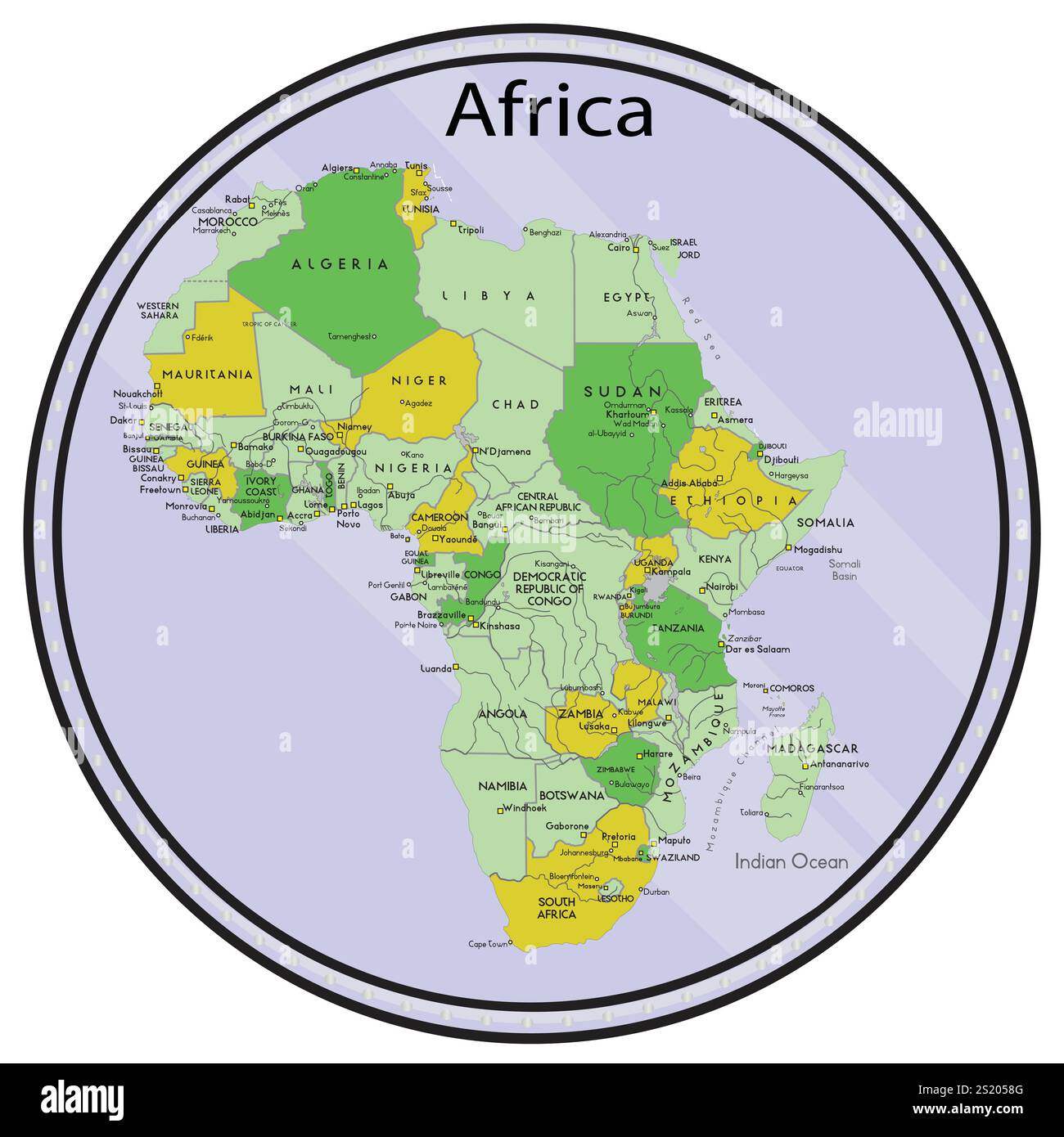 Mappa vettoriale dell'Africa sulla moneta. Mappa modificabile. EPS 10 Illustrazione Vettoriale