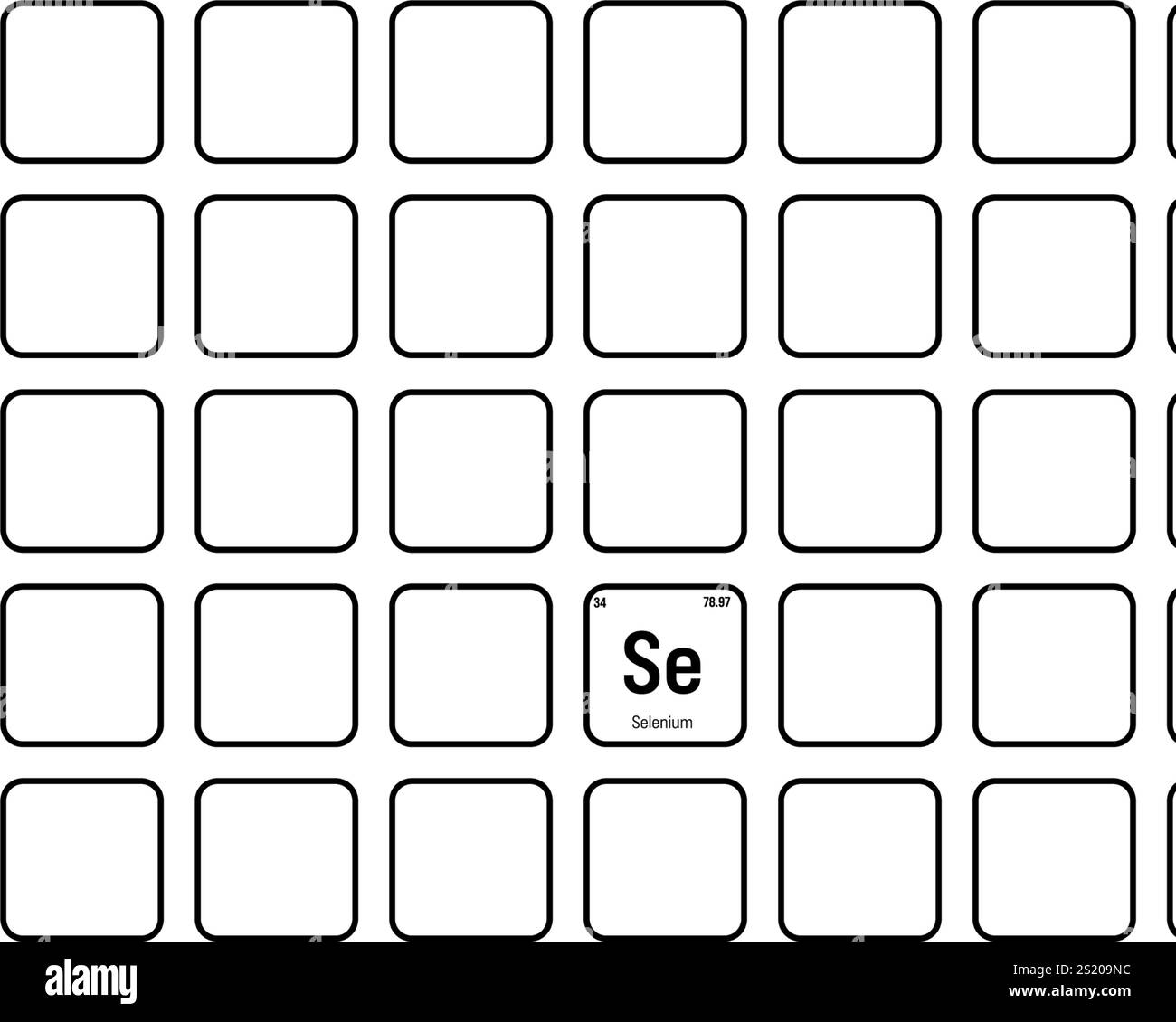 Selenio, se, elemento tavola periodico con nome, simbolo, numero atomico e peso. Non-metallo con vari usi industriali, come in certi tipi di vetro, e come componente in certi tipi di farmaci. Illustrazione Vettoriale