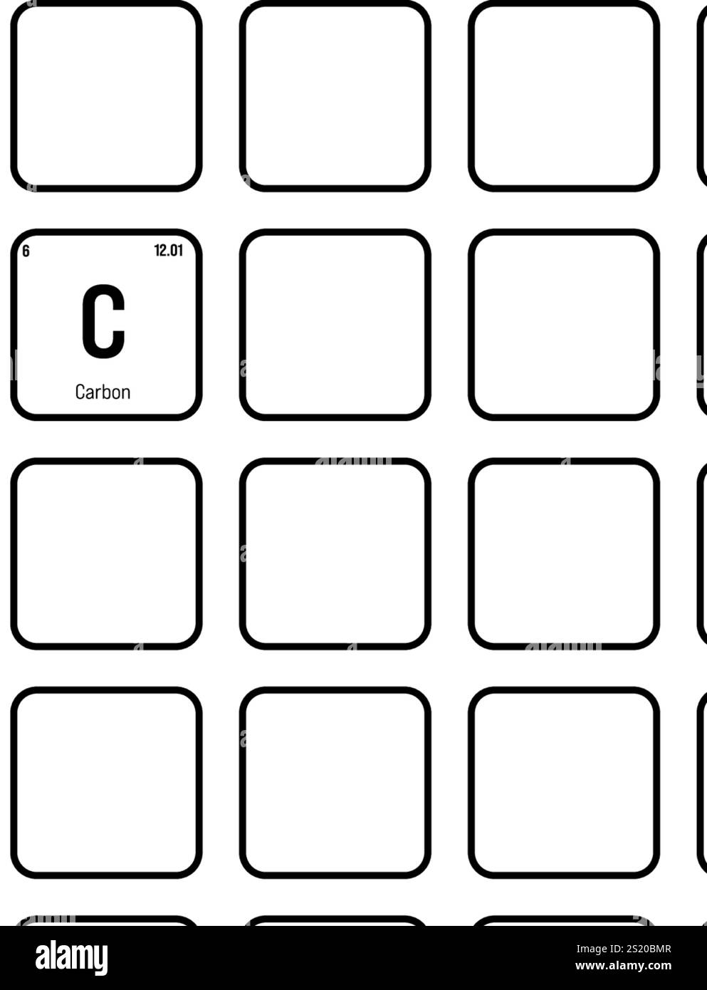 Carbonio, C, elemento tavola periodica con nome, simbolo, numero ...