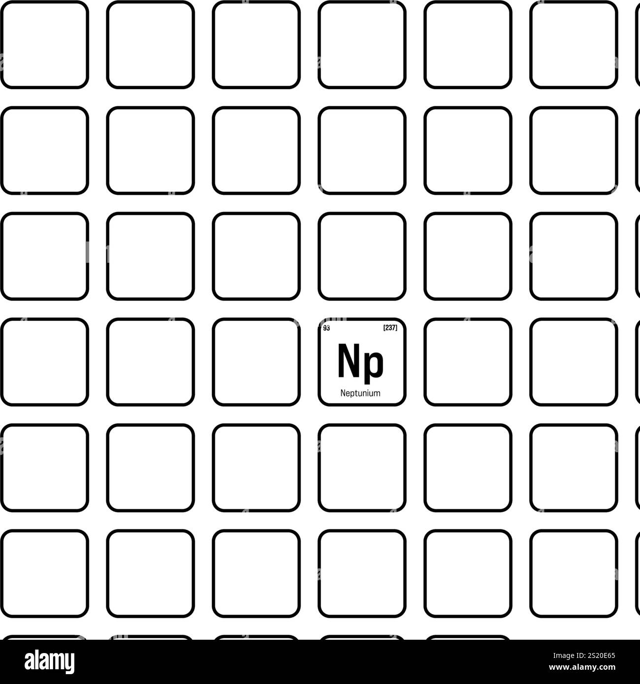 Neptunium, NP, elemento periodico della tabella con nome, simbolo, numero atomico e peso. Elemento radioattivo sintetico con potenziali impieghi nella ricerca scientifica e nell'energia nucleare. Illustrazione Vettoriale