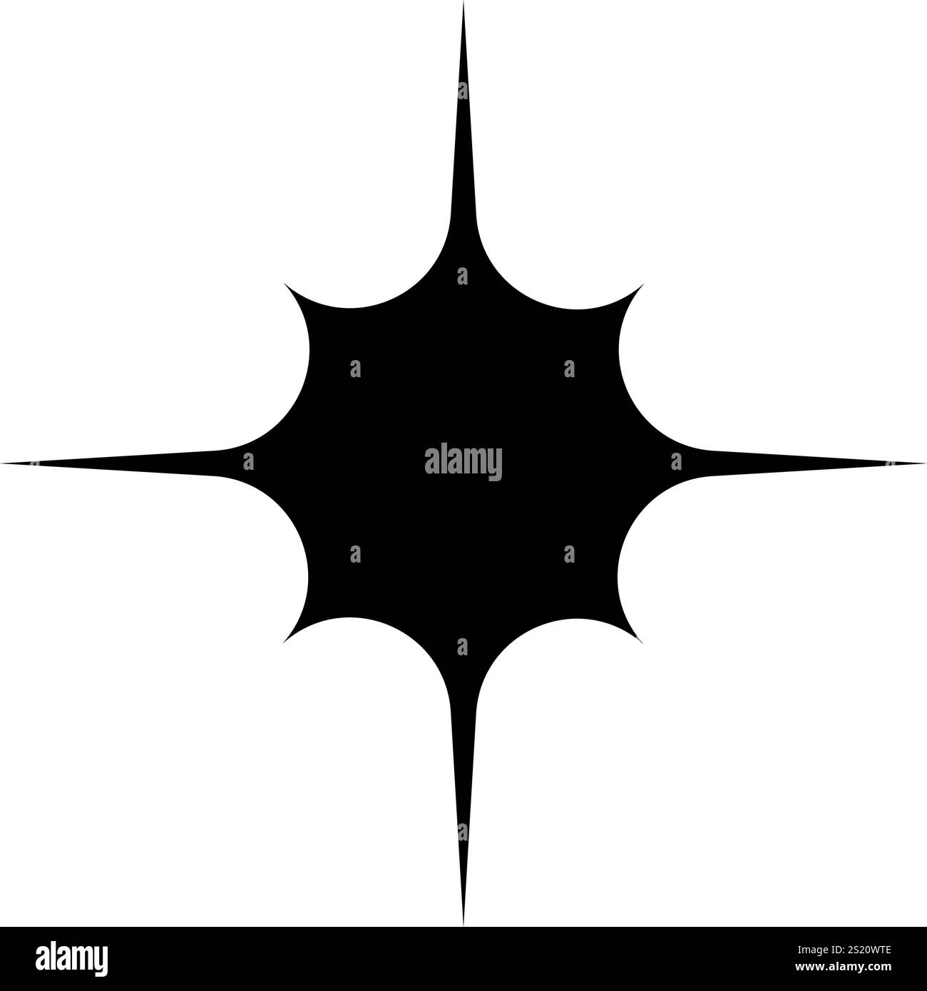 Icona a stella nera. Scintillio, scintillio, stelle o brividi, segno di polvere di stelle. Flash, riflesso o riflesso, luce o fuochi d'artificio, simbolo di esplosione o radianza. Pittogramma stellare alla moda. Illustrazione grafica vettoriale. Illustrazione Vettoriale