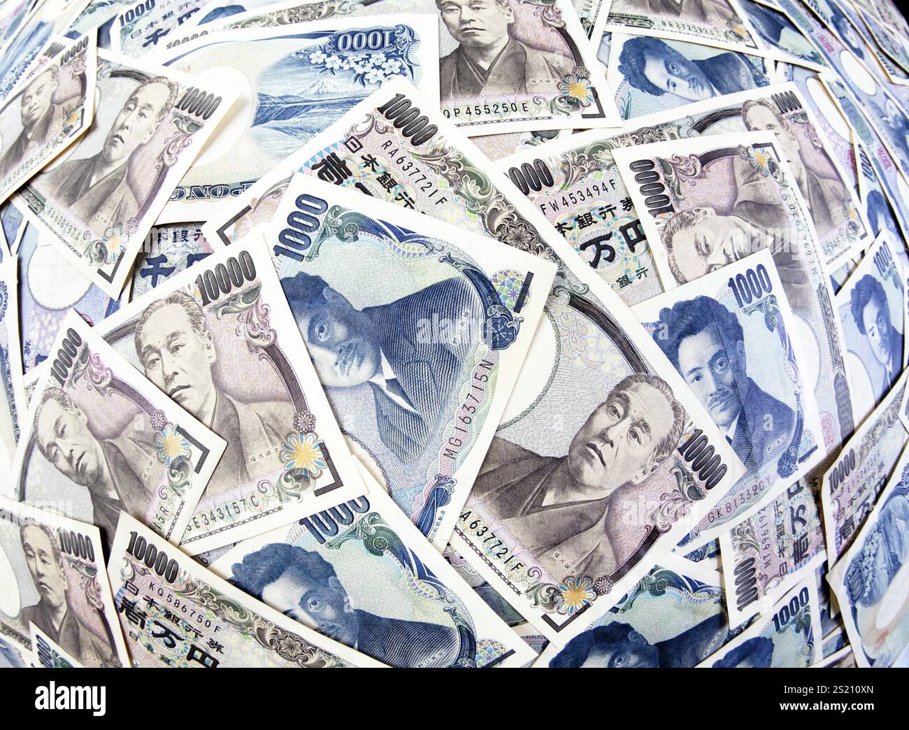 Molte banconote Yen della valuta giapponese. Soldi giapponesi Austria Foto Stock