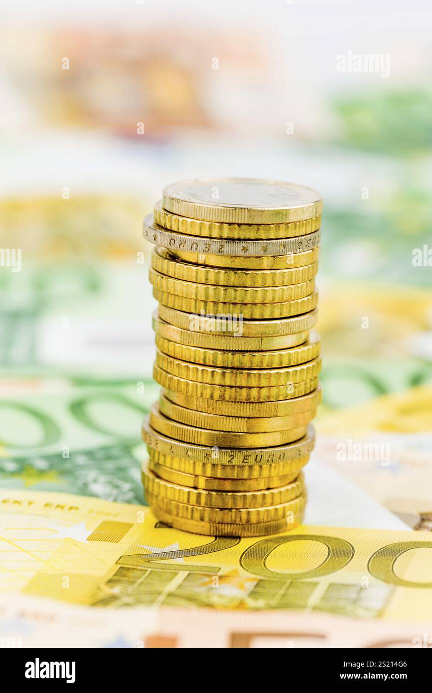 Una pila unica di monete, foto simbolica per la pianificazione finanziaria, gli investimenti finanziari, gli investimenti Austria Foto Stock
