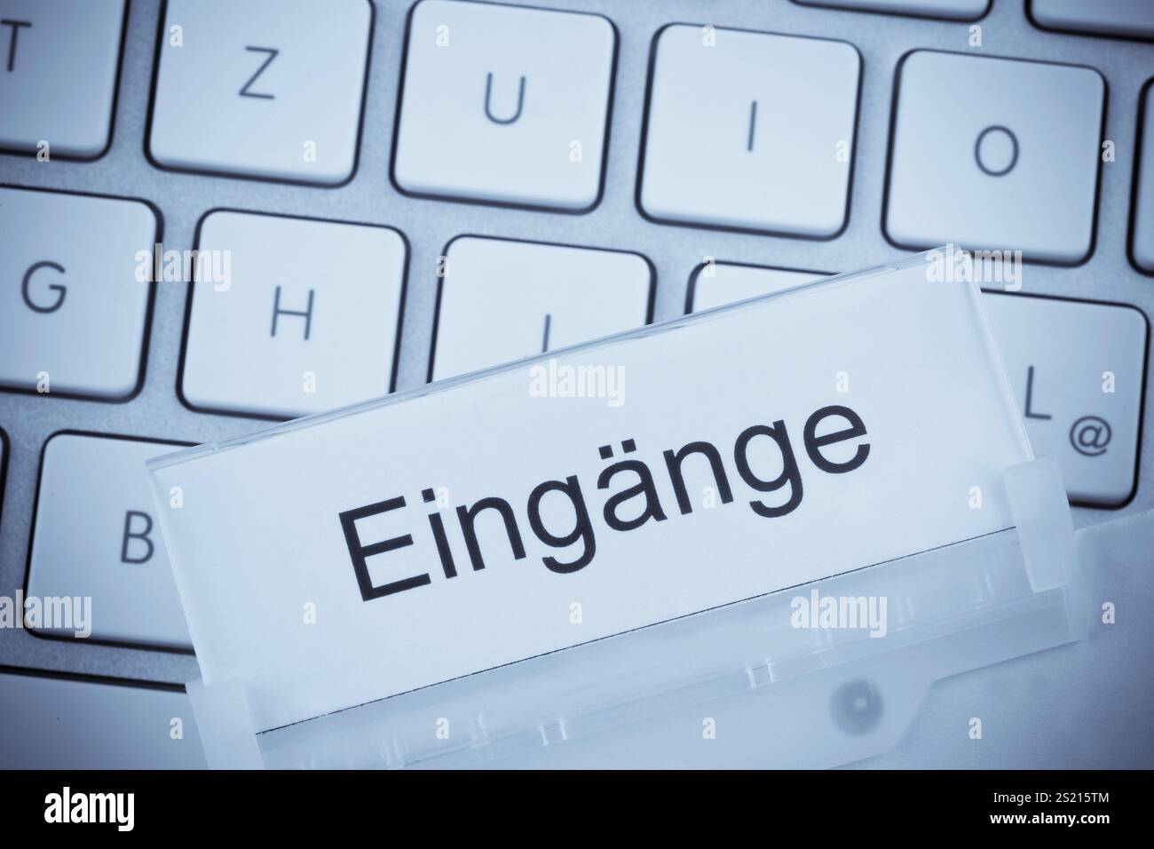 Una cartella per i file in un file appeso davanti alla tastiera di un computer sull'argomento: Ingressi Austria Foto Stock