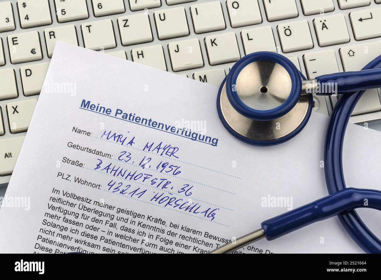 Un testamento vivo in tedesco. Istruzioni per il medico o l'ospedale in caso di malattia terminale. Austria Foto Stock