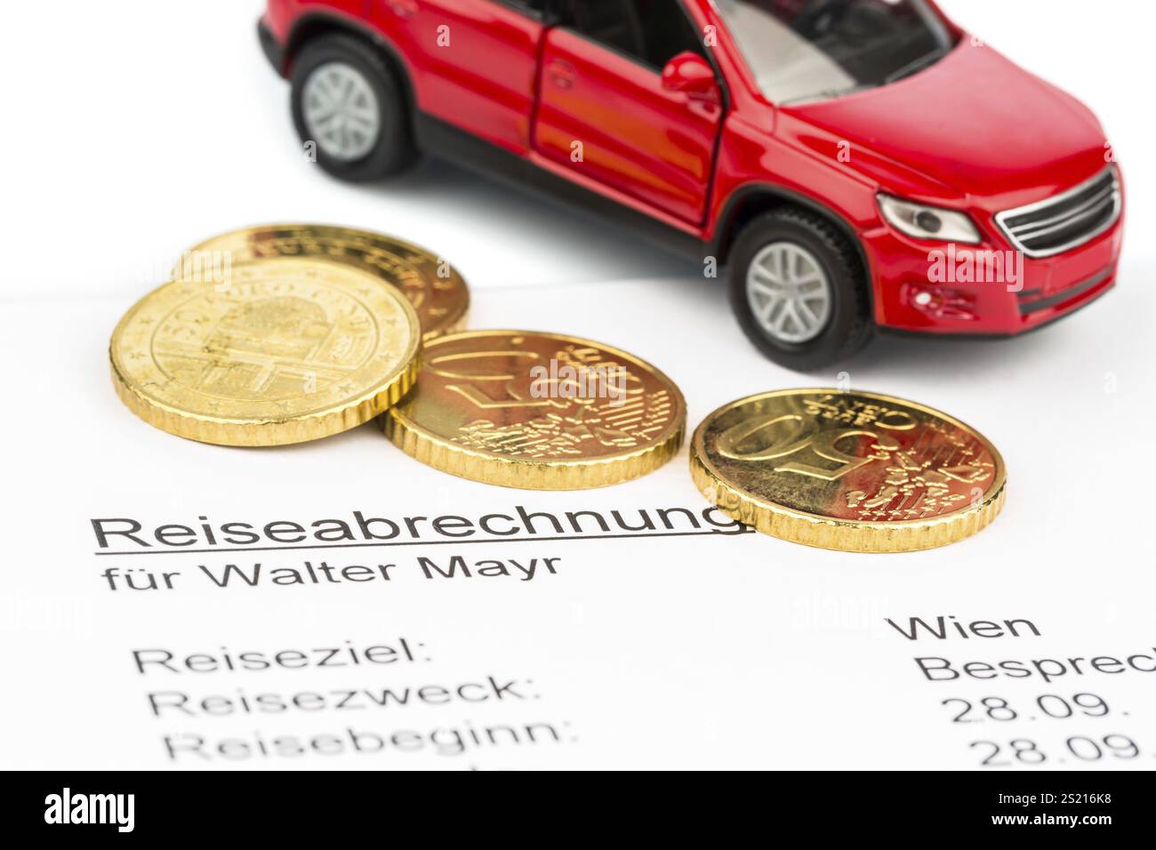 Regolamento delle spese di viaggio con le monete in euro e in automobile Foto Stock
