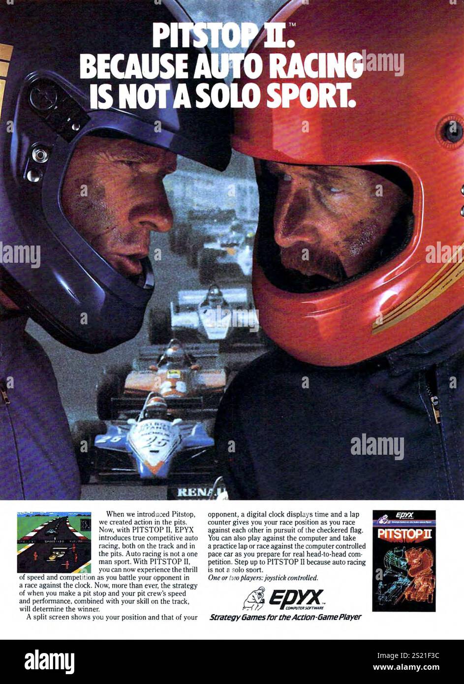 1985 EPYX Strategy Games per l'annuncio di gioco "Pitstop II" di Action-Game Player Foto Stock