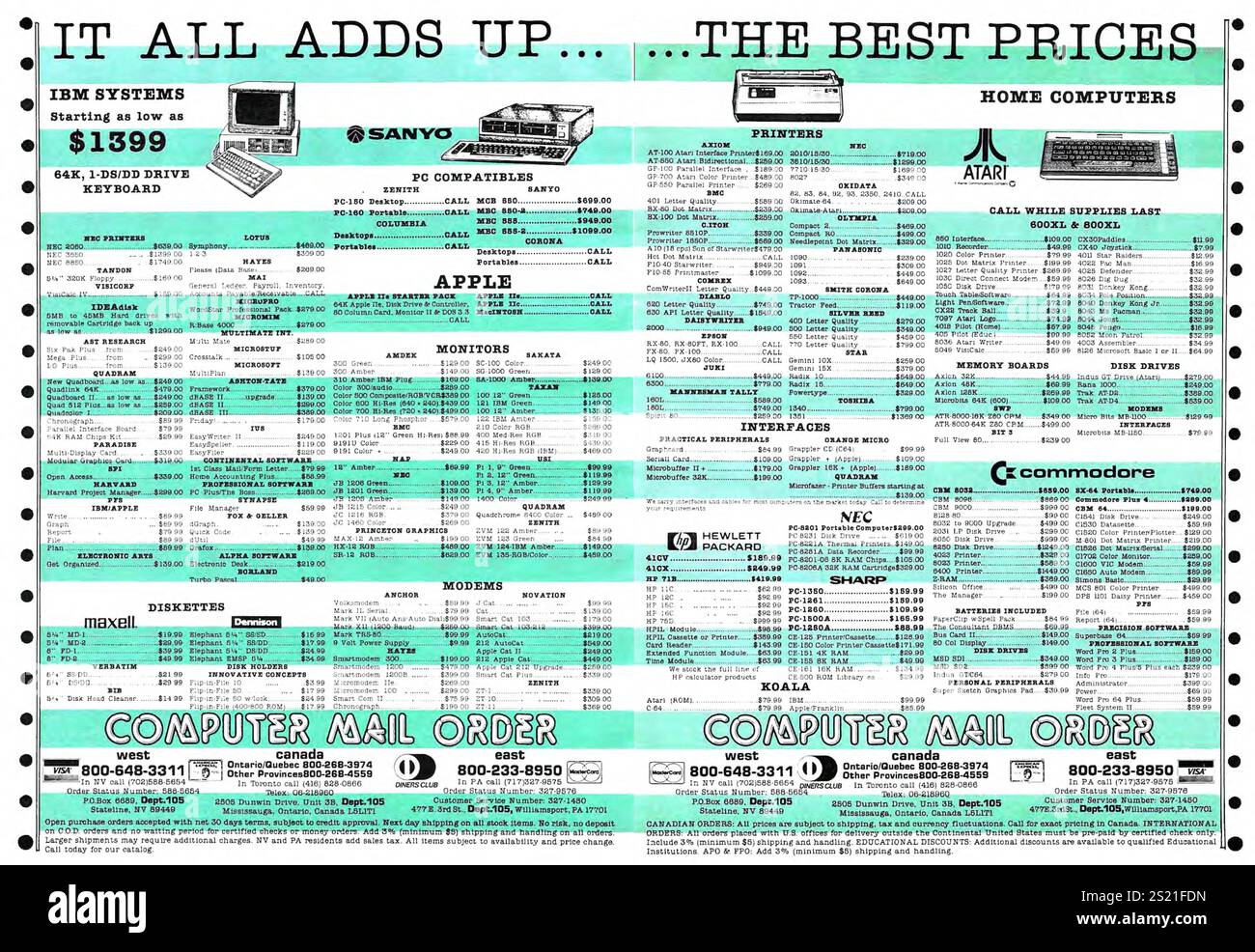 1985 annuncio pubblicitario a pagina intera su computer mail Order Foto Stock
