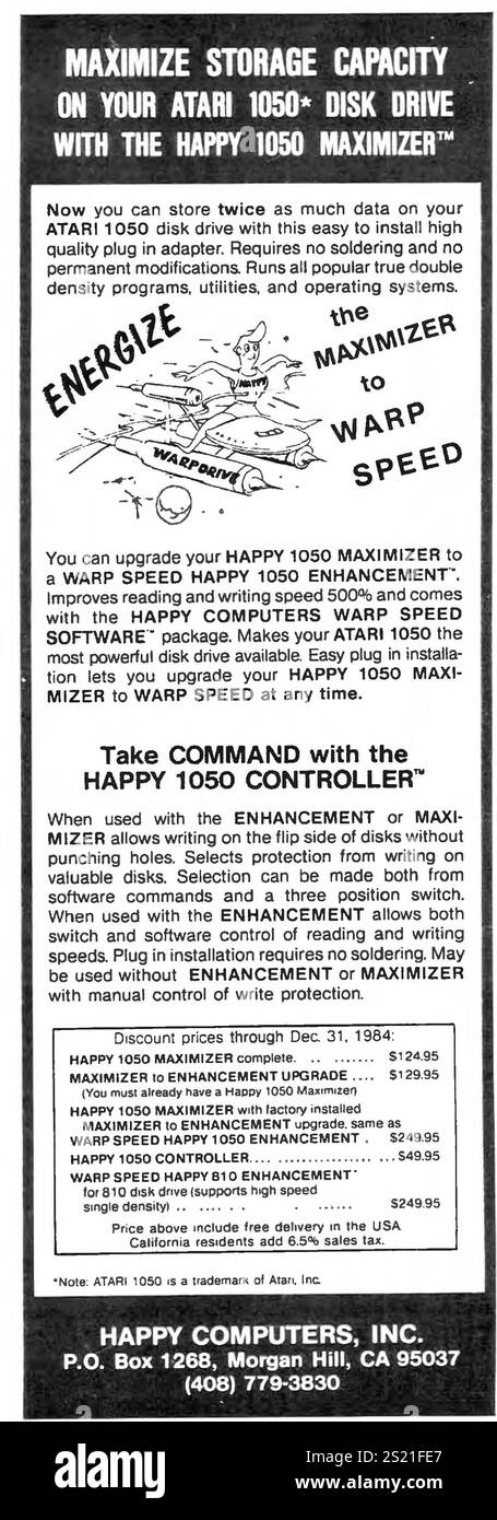 1985 massimizzare la capacità di archiviazione del computer e il controller Happy Computers inc CA Happy 1050 Foto Stock